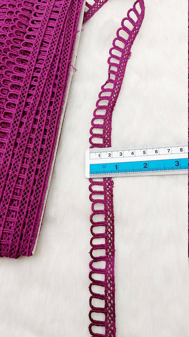 9 Yards Wine Red Embroidery Cotton Lace Trim, Approx. 20mm Wide, Fringe Trim